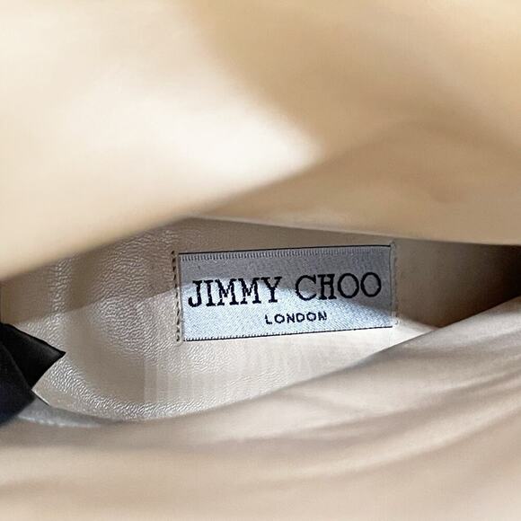 Jimmy Choo Retro y2k Navy Blue Suede Pom Pom Tie Mid-Calf Heeled Boot IT 37.5 - Picture 12 of 12